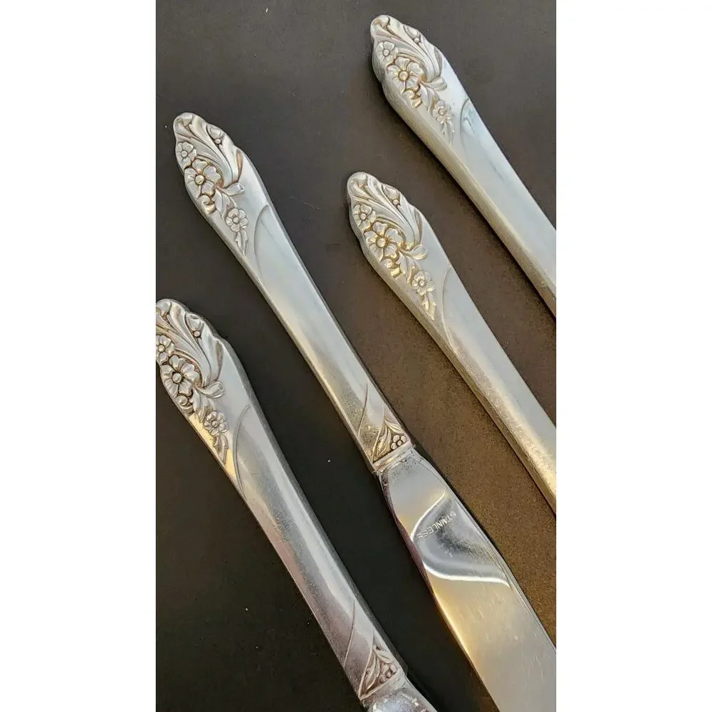 4 Onieda Community EVENING STAR Dinner Knives VTG 1950's Stainless Blade